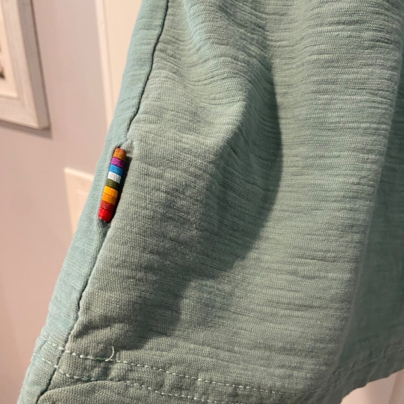 Men's Long Sleeve Heathered Seafoam Green V-Neck Cotton Shirt – Large - Picture 3 of 5